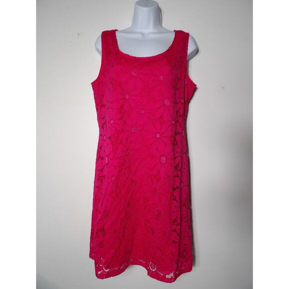 Tiana B Dress Large Pink Sundress Eyelet Bright Lined Crochet Boho Coquette NWT - Picture 2 of 14
